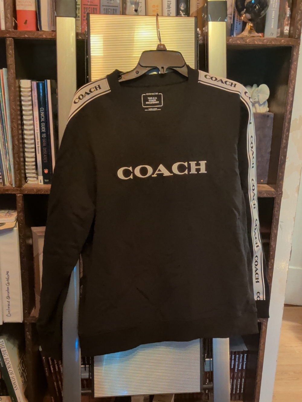 COACH Black Crewneck Sweatshirt with Contrast Logo Tape